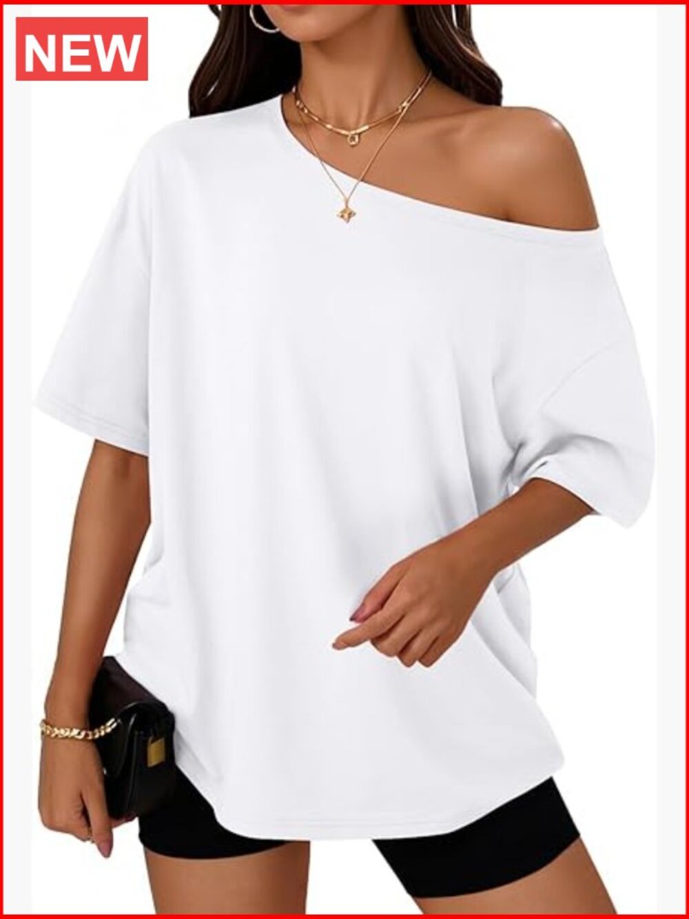 Off the Shoulder Oversized T-Shirt Short Sleeve Relaxed Fit Summer